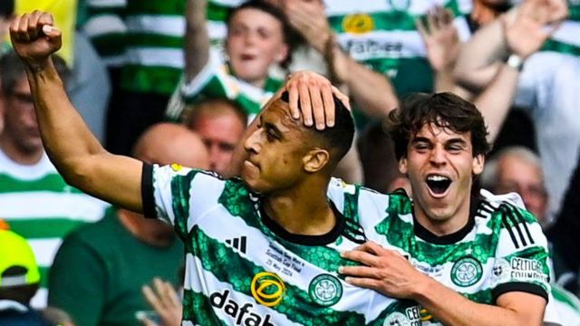 Adam Idah celebrates with Paulo Bernardo