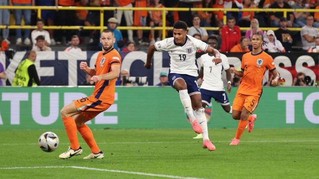 Ollie Watkins scores for England against the Netherlands