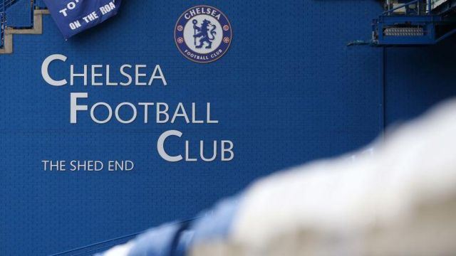 General view Chelsea Football Club The Shed End sign