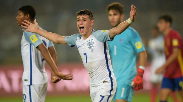 Phil Foden in action for England Under-17s