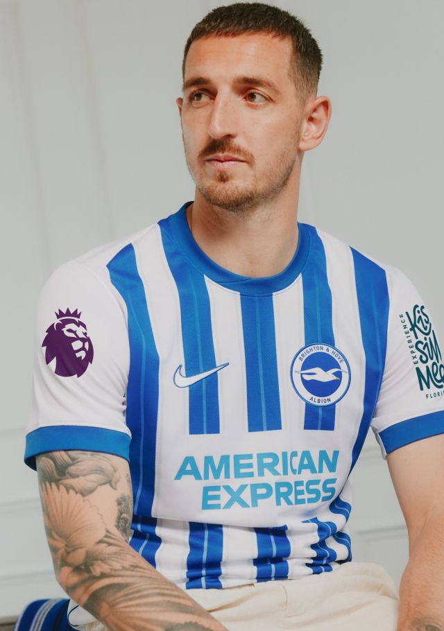 Lewis Dunk wears Brighton's home shirt for 2024-25 season