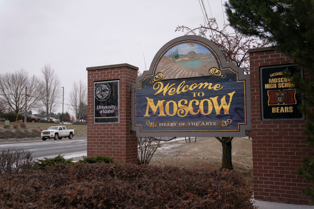 A sign welcomes visitors to Moscow, Idaho, the home of the University of Idaho and Christ Church