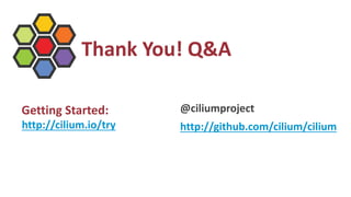 @ciliumproject
http://github.com/cilium/cilium
Thank You! Q&A
Getting Started:
http://cilium.io/try
 