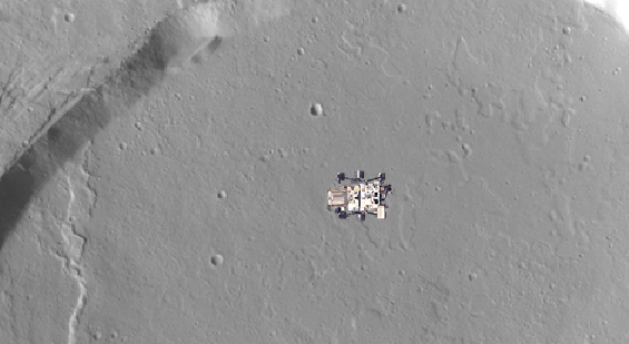 Screengrab of the Mars rover sprite on top of a Mars surface image