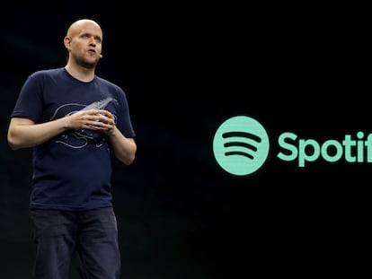 El consejero delegado de Spotify, Daniel Ek, habla durante un evento de prensa en Nueva York el 20 de mayo de 2015. Spotify es uno de los pocos gigantes tecnológicos europeos.