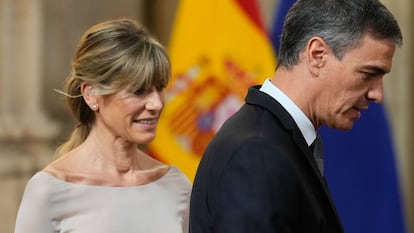 Begoña Gómez y Pedro Sánchez, a mediados de junio en el décimo aniversario del reinado de Felipe VI.