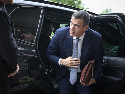 El presidente Pedro Sánchez, a su llegada ayer a la cumbre sobre la paz en Ucrania celebrada en la localidad suiza de Stansstad, cerca de Lucerna.