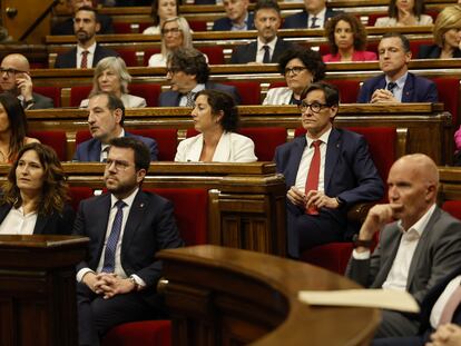 El candidato del PSC, Salvador Illa, en un momento del pleno de constitución del Parlament. En primera final, el 'president' Pere Aragonès