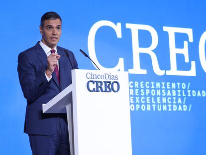 Pedro Sánchez, tras intervenir en el foro económico CREO 2024 organizado por el diario 'Cinco Días', este lunes en Madrid.