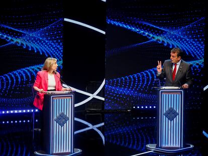 Sergio Massa interactua con Myriam Bregman, durante el debate del domingo en Buenos Aires.