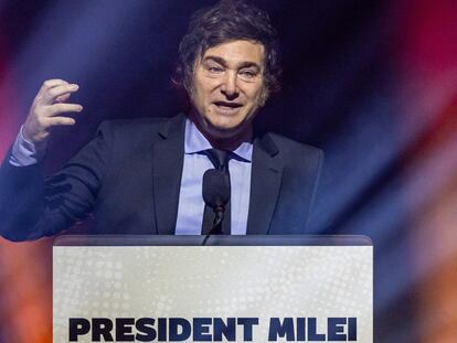 Javier Milei, durante una ceremonia en el Palacio Zofin en Praga.