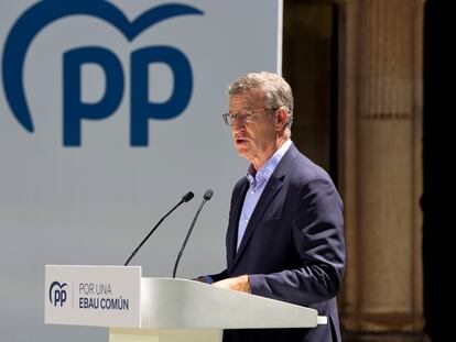 El presidente del PP, Alberto Núñez Feijóo, el lunes en un acto del PP en Salamanca.