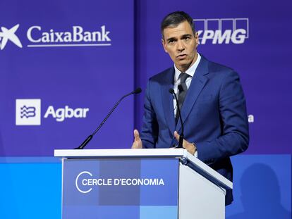El presidente del Gobierno, Pedro Sánchez, durante su intervención en la clausura de la reunión del Círculo de Economía.