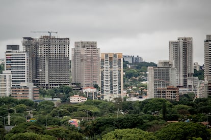 Horizonte de prédios sendo construídos em São Paulo.