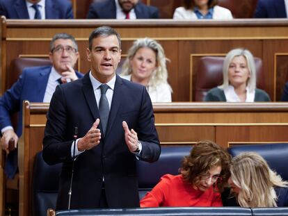 El presidente del Gobierno, Pedro Sánchez, este miércoles en el Congreso.