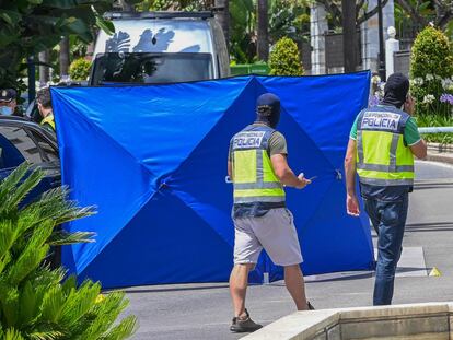 Calle Arturo Rubinstein de Marbella (Málaga), donde fue muerto a tiros el montenegrino Milos Perunicic, en 2020.