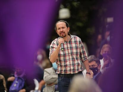 Pablo Iglesias, en un acto de la campaña para las elecciones del 4 de mayo a la Asamblea de Madrid en la que es candidatos por Unidas Podemos.