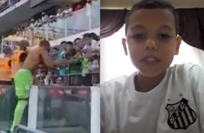 O torcedor do Santos Bruninho, de 9 anos, pede desculpas em suas redes sociais por ter pedido camisa a um jogador rival.