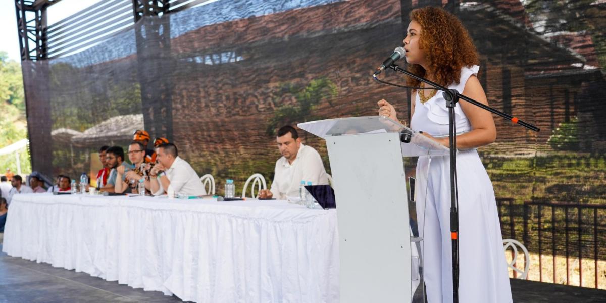 La ministra de Ciencia, Tecnología e Innovación, Yesenia Olaya, durante  la 4ta Asamblea Científico Popular en Putumayo.