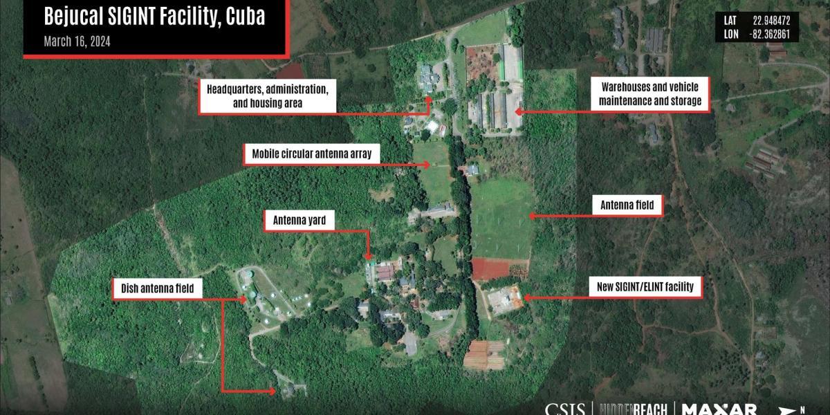 Imagen satelital de unas instalaciones de espionaje electrónico en el pueblo de Bejucal ubicado en la provincia de Mayabeque en Cuba.