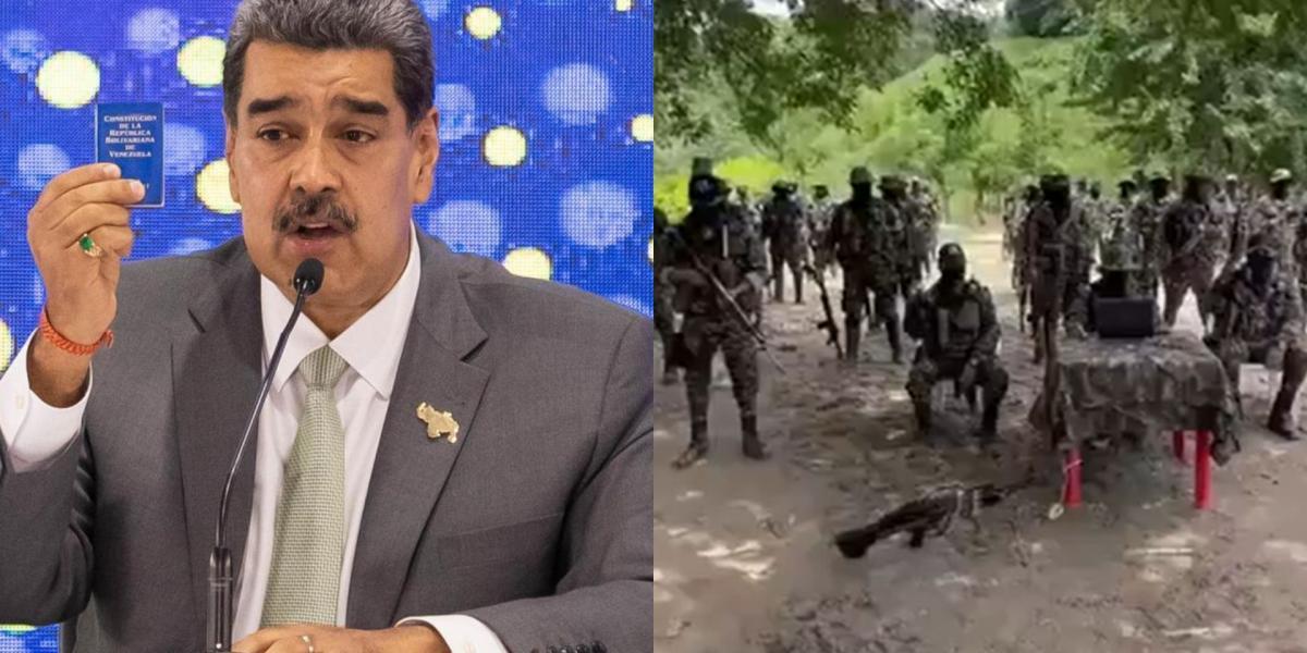 Nicolás Maduro y a la derecha la captura donde 'Los Pachenca' dan un comunicado en redes sociales.