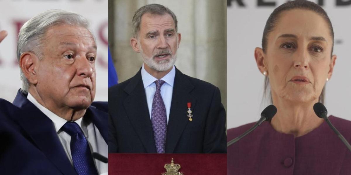 Andrés Manuel López Obrador, el rey Felipe VI y Claudia Sheinbuam.