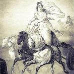 Cinisca gana el premio en la carrera de carros. De Mme. De Renneville, "Biografía de las mujeres ilustres de Roma, Grecia y el Bajo Imperio" (París: Chez Parmantier, Libraire, 1825).