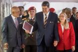 El presidente de Venezuela y candidato a la reelección, Nicolás Maduro, Jorge Rodríguez y Cilia Flores.