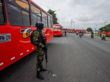 Barranquilla, Colombia, 1 de Agosto de 2022. Paro de buses urbanos del servicio público en la ciudad debido a los asesinatos que ha sufrido el gremio de conductores. Piden una actuación rigurosa por parte de las autoridades. Hoy la ciudad se paralizó.