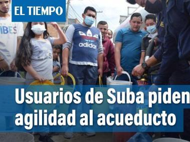 Residentes de 16 barrios de Suba completan 22 horas sin servicio de agua. La empresa de acueducto espera restablecer el servicio este jueves.