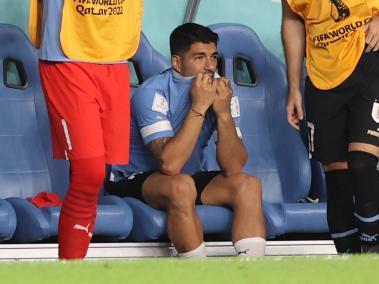 Suárez llorando por la eliminación de Uruguay.