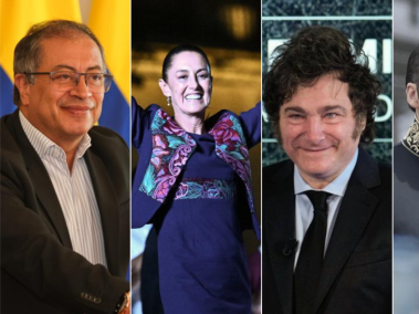 El presidente de Colombia, Gustavo Petro; la presidenta electa de México, Claudia Sheinbaum; el presidente de Argentina, Javier Milei; y el presidente de El Salvador, Nayib Bukele.