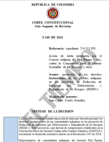 Esta es la sentencia de la Corte Constitucional sobre Pirá Paraná