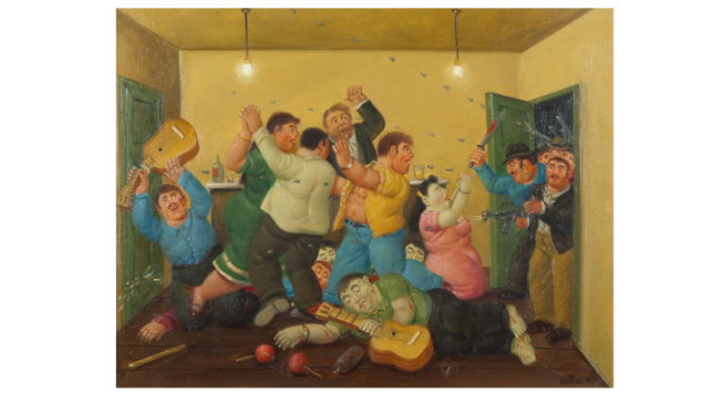 Fernando Botero. Masacre de Mejor Esquina. 1997. Óleo sobre tela. Pintura. Banco de la República.