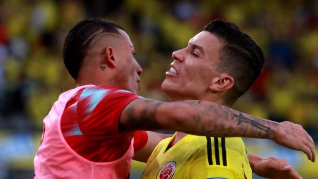 GOL DE MATEUS URIBE.
Imagen del partido de la selección Colombia vs Uruguay en la ciudad de Barranquilla, clasificatorio al Mundial 2026 de la FIFA
Foto Vanexa Romero