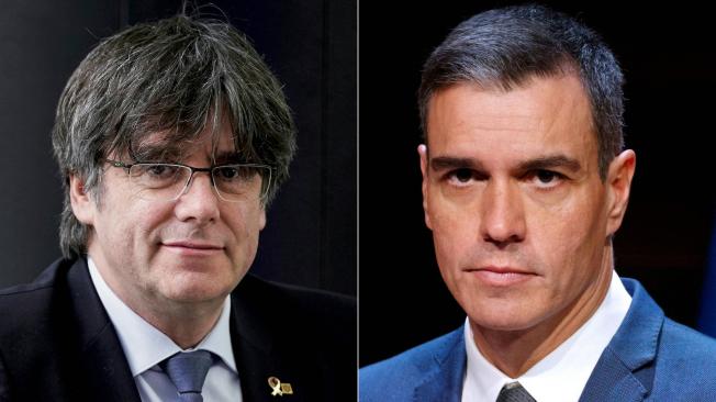 El expresidente catalán Carles Puigdemont (izq.) y el presidente en funciones del gobierno español, Pedro Sánchez.