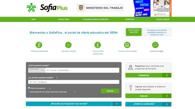 Sena Sofia Plus, plataforma para inscribirse a los cursos gratuitos.