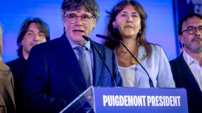 El expresidente catalán y líder del movimiento independentista, Carles Puigdemont, del partido independentista Junts+, hizo campaña desde el extranjero.