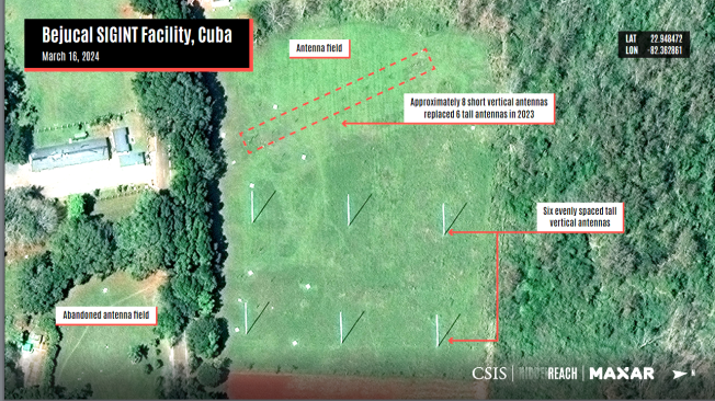 Esta imagen satelital del CSIS, muestra la base del Bejucal, en Cuba.