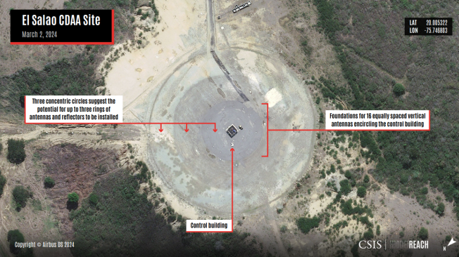 Esta imagen satelital del CSIS muestra la base de espionaje de El Salao, en Cuba.