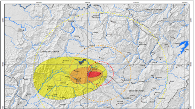 Mapa de amenaza del volcán Puracé.