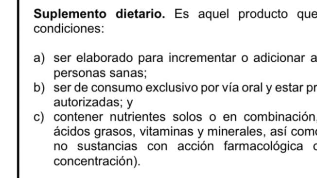 Definición de suplemento dietarios según el borrador de decreto del Ministerio de Salud.