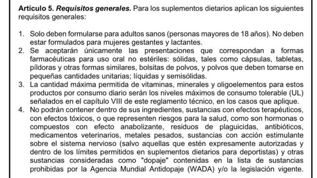 El decreto establece los requisitos generales y referencias para las sustancias permitidas en suplementos dietarios.