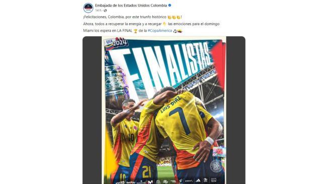 La Embajada celebra la victoria del equipo colombiano.