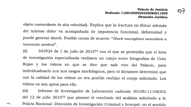 Fragmento de la decisión de la fiscal Marlenne Orjuela.