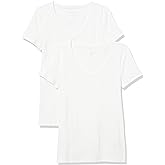 Amazon Essentials T-Shirt con Scollo a v a Maniche Corte Slim Donna, Pacco da 2