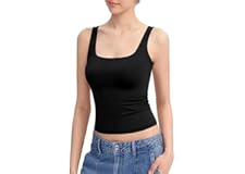 Womens Square Neck Tank Top Sleeveless Double Lined Basic Cropped Tank Tops Knit Ribbed Tank