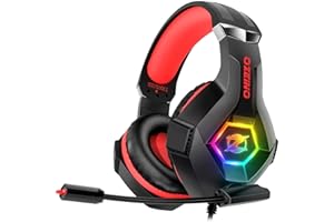 Ozeino Gaming Headset for PC, PS4, PS5, Xbox Headset, Gaming Headphones with Noise Cancelling Flexible Mic Memory Earmuffs RG