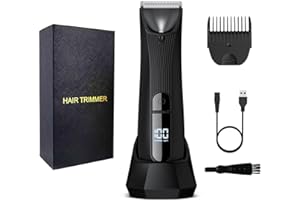 Trimmer Men, Pubic & Body Hair Trimmer, IPX7 Waterproof Body Groomer with LED Light & Replaceable Ceramic Blade, Body Shavers