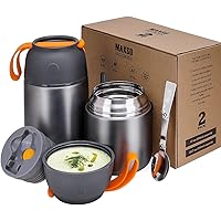 Boîtes Alimentaires Isothermes Set 500ml+700ml, Boîte Isotherme Repas Chaud en Acier Inoxydable avec Cuillère, Thermoisolant 